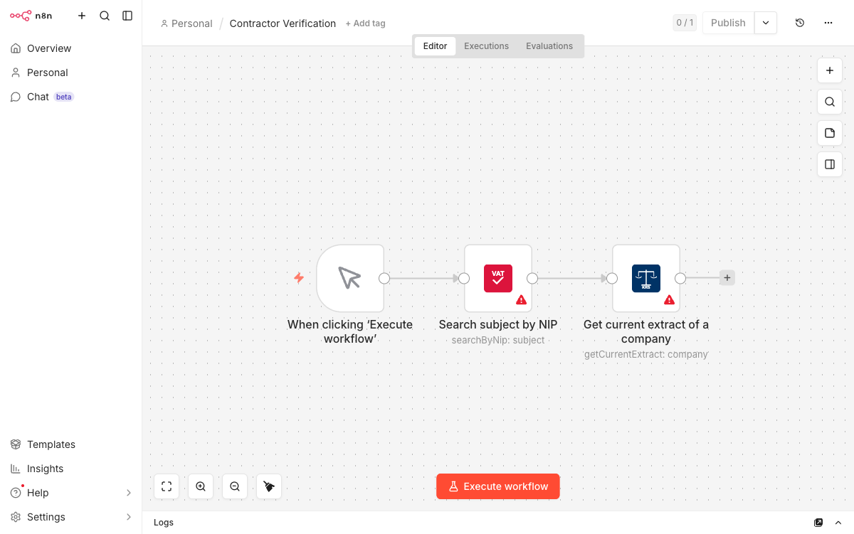 Contractor Verification: Trigger → Biała Lista VAT → KRS